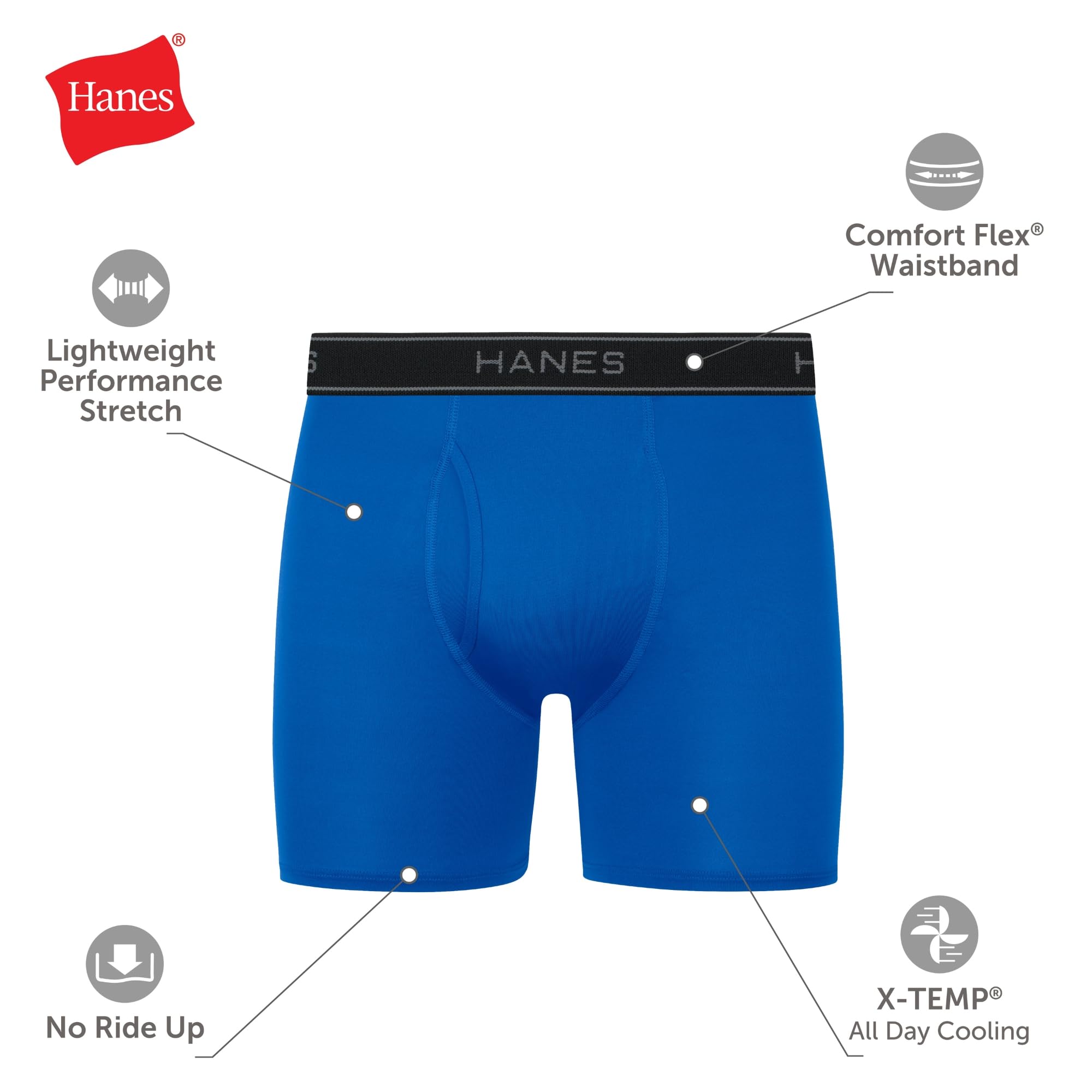 Hanes Men's Value Performance Stretch Boxer Brief Underwear, Moisture-Wicking, 6-Pack