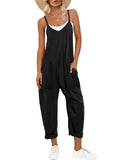 ANRABESS Jumpsuits for Women Casual Summer Overalls Sleeveless Spaghetti Strap Romper Jumpers Trendy Beach Vacation Outfits Black Medium