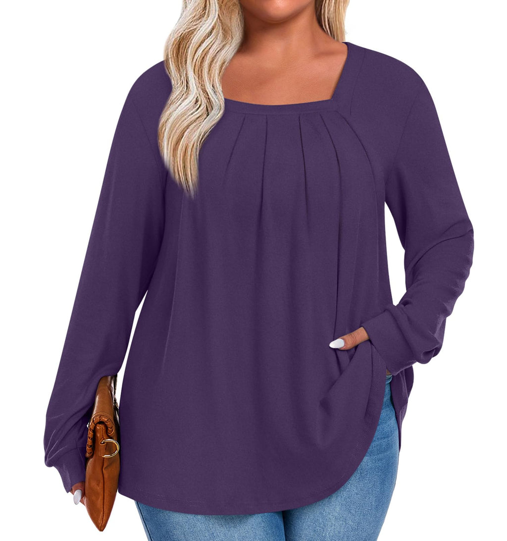 Anymeet Plus Size Tops for Women Fall Long Sleeve 2025 Winter Shirt for Leggings Purple XXXXL