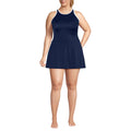 Lands' End Women's Tugless High Neck Swim Dress Swimsuit 0 Deep Sea Navy/White