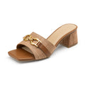Athlefit Mules Chunky Heels for Women Brown Raffia Slip On Heeled Sandals Square Open Toe 2 Inch Low Block Heels for Summer Dressy