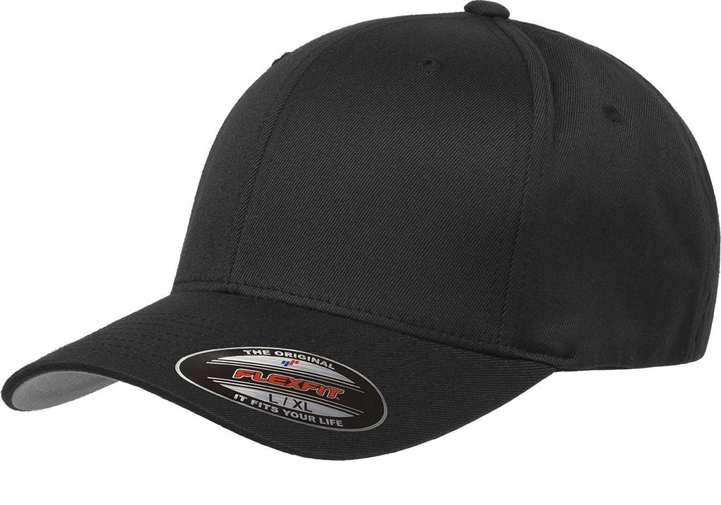 Flexfit Men's Wooly Combed Twill Fitted Baseball Cap, Black, Large-X-Large