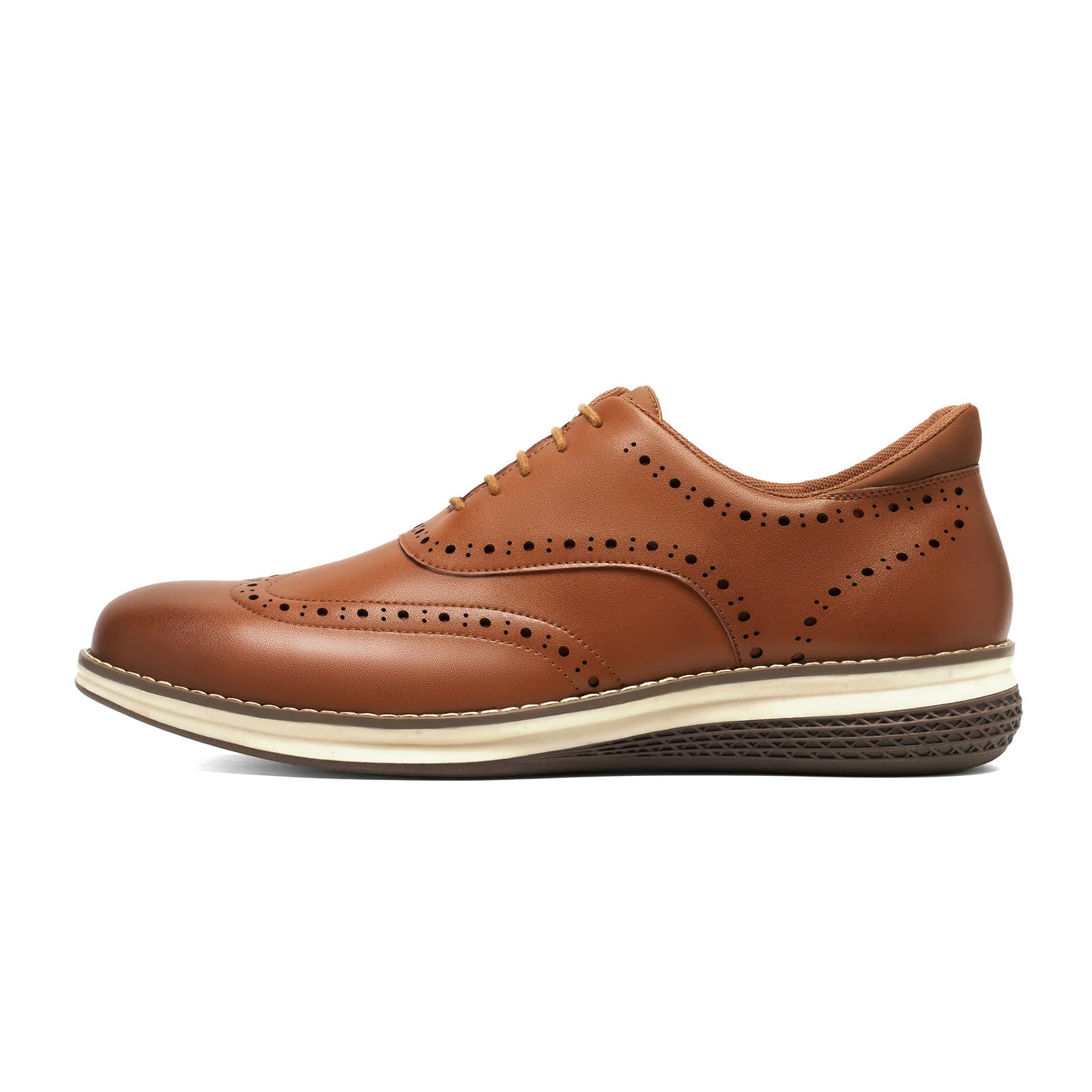 HEEZ Men's Dress Sneakers, Casual Dress Shoes for Men Comfortable, Wingtip Business Formal Oxfords Shoes for Office Work Wedding Travel Daily Brown