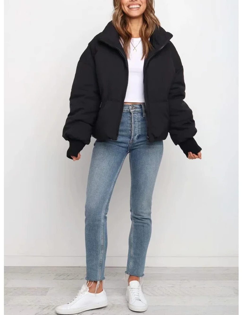 Gihuo Women’s Winter Cropped Puffer Jacket Coat Short Warm Quilted Jacket(Black-S)