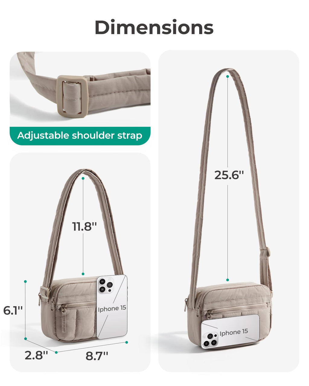 BAGSMART Cross Body Purse, Mini Crossbody Bags for Women Travel Purse, Puffy Shoulder Handbag Wallet with RFID Blocking Slots, Brown-small