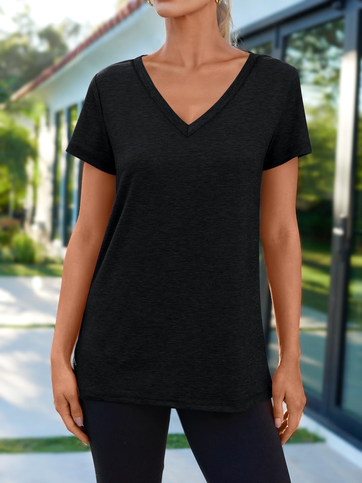 AUTOMET Womens Summer Tops School Outfits Short Sleeve Casual V Neck T Shirts Tees Tunic Fashion Trendy Comfy Clothes 2026 Black XL