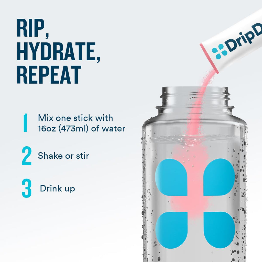 DripDrop Zero Sugar Plus - Sugar Free Hydration Packets - Single Serve Electrolytes Powder Drink Mix - Strawberry Kiwi, Peach, Cherry Limeade, Wild Berry - Non-GMO, Gluten Free, Vegan - 8 Sticks