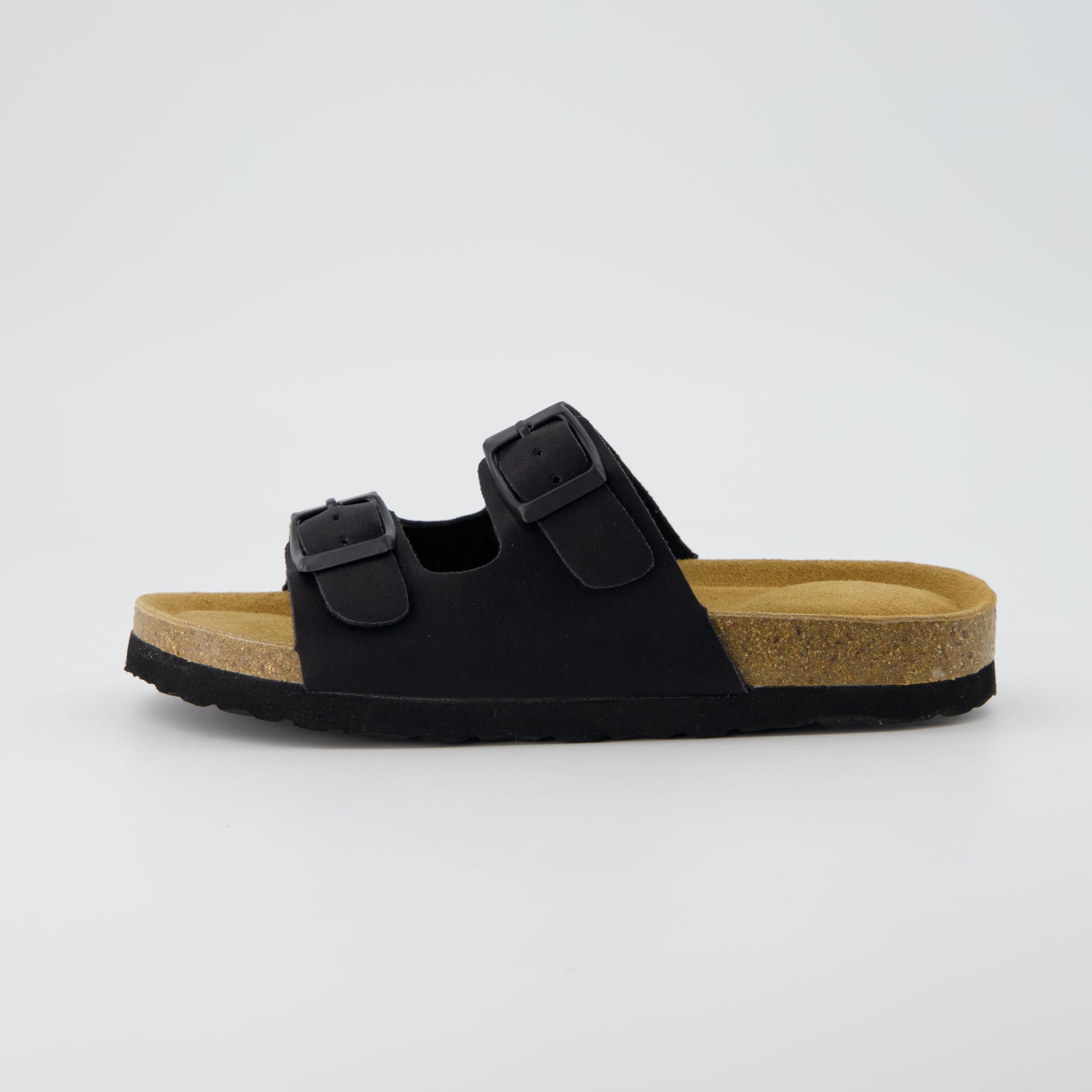 CUSHIONAIRE Lane Kids Sandals, Comfortable Cork Footbed Slide with Adjustable Straps and Supportive Design for Boys and Girls Sandals, BLACK 12
