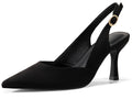 Rilista Womens Slingback Pumps Closed Pointed Toe Kitten Heel Sandals Wedding Evening Party Dress Shoes Black Suede