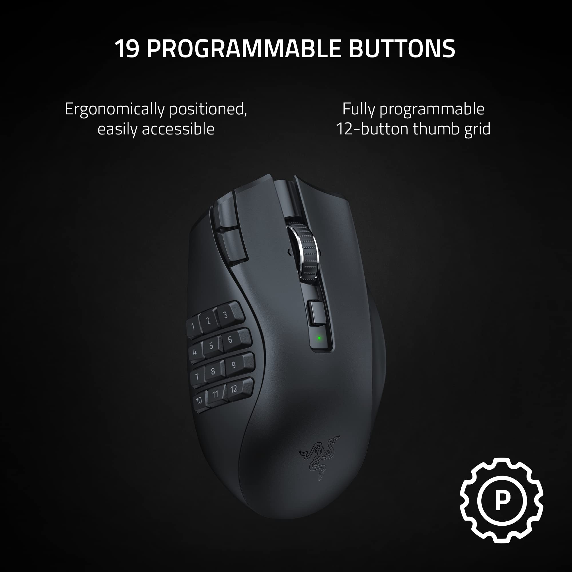 Razer Naga V2 HyperSpeed Wireless MMO Gaming Mouse: 19 Programmable Buttons - HyperScroll Technology - Focus Pro 30K Optical Sensor - Mechanical Mouse Switches Gen-2 - Up to 400 Hr Battery Life