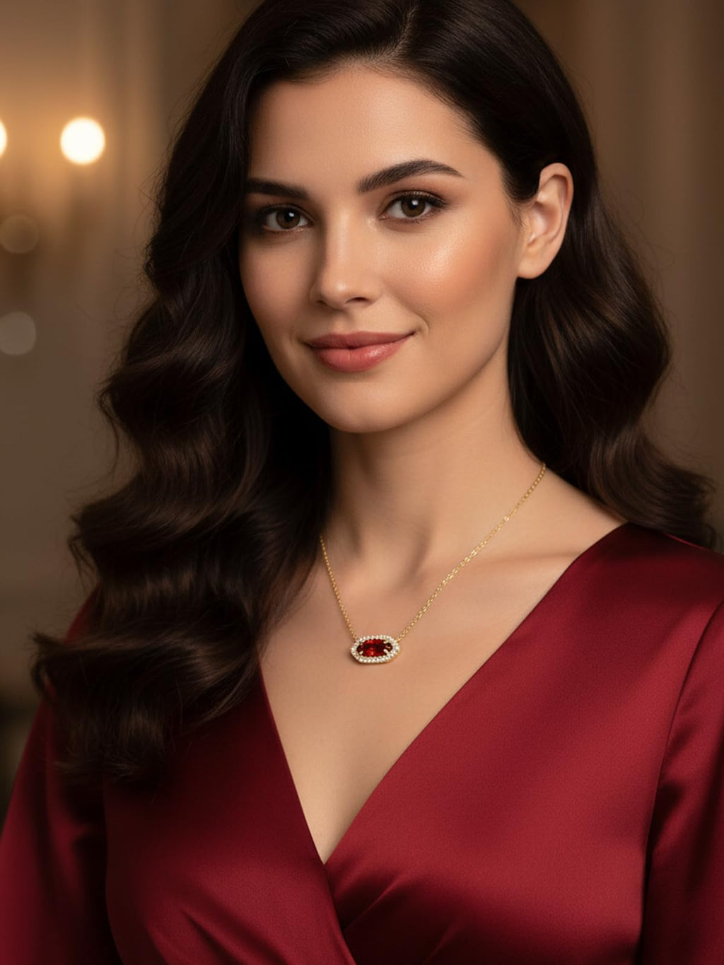 CYW Red Stone Marquise Garnet Gold Moissanite Necklace for Women 925 Sterling Silver