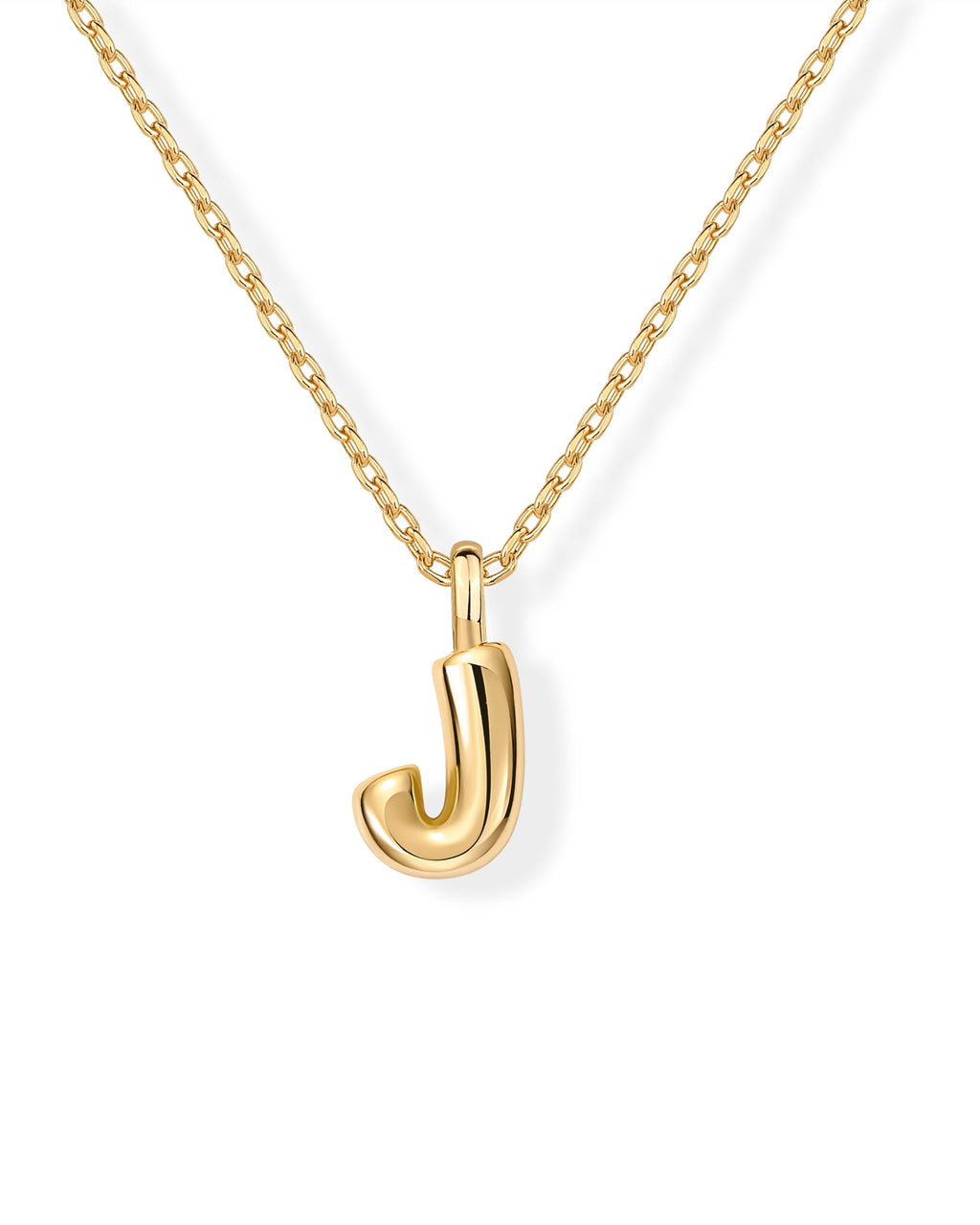 PAVOI 14K Yellow Gold Plated Dainty Chunky Bubble Initial Letter Pendant Necklace for Women - Alphabet Necklace - Letter J