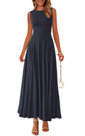 PRETTYGARDEN Womens Spring Dresses 2026 Casual Sleeveless Crewneck Aline Maxi Dress Stretch Tank Flowy Long Dresses (Navy, XX-Large)