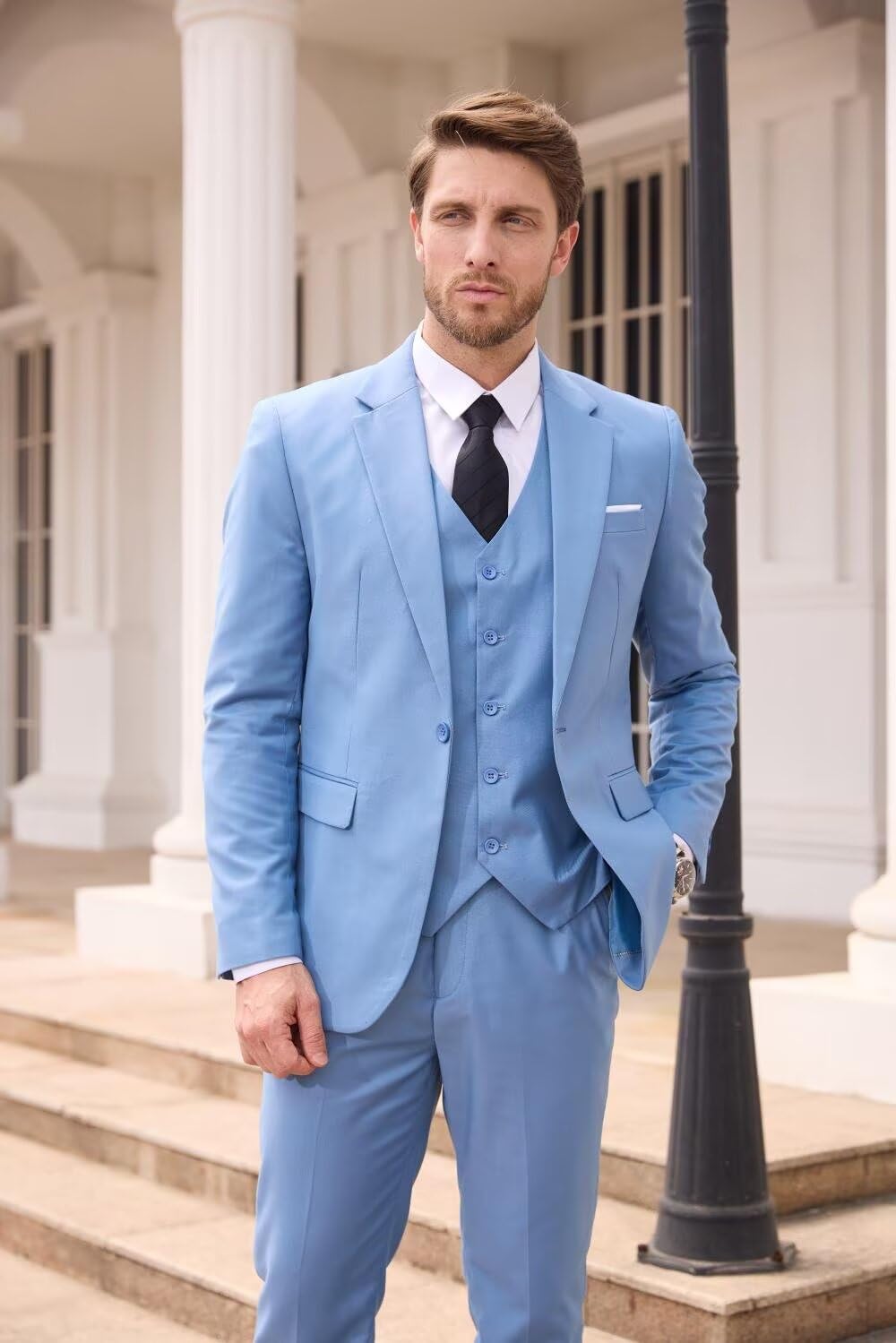 Wangyue Men 3 Piece Suit Sage Green Suits for Men Dinner Party Tuxedo Wedding Suit Groom Groosman, L