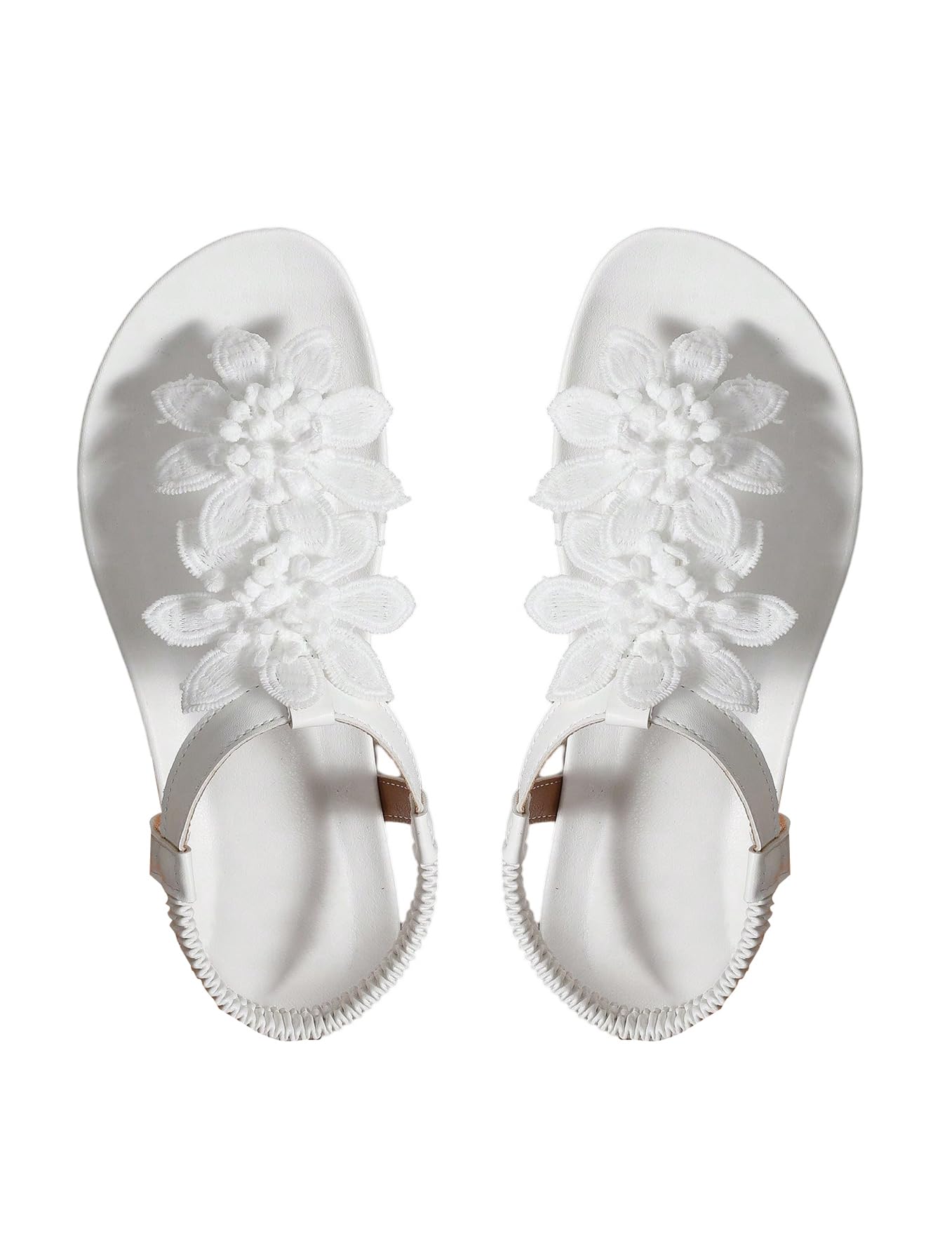 GORGLITTER Women's Flower Thongs Sandals With Ankle Strap Open Toe Trendy 2026 Summer Comfortable Wedding Beach Sandals White 9.5
