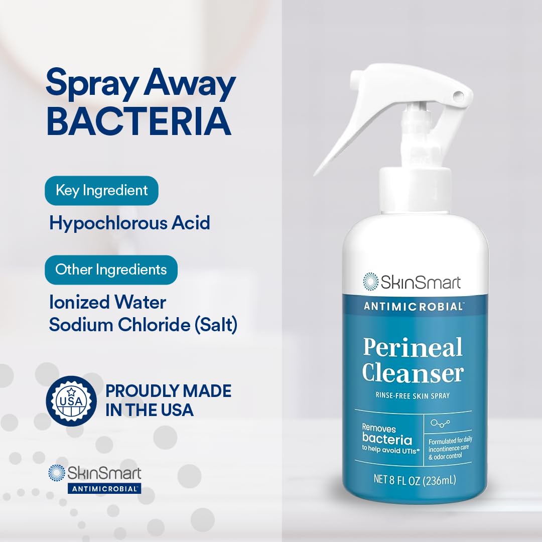 SkinSmart Antimicrobial Perineal Cleanser, Ideal for Incontinence Care and Postpartum, Removes Bacteria, 8 oz Spray