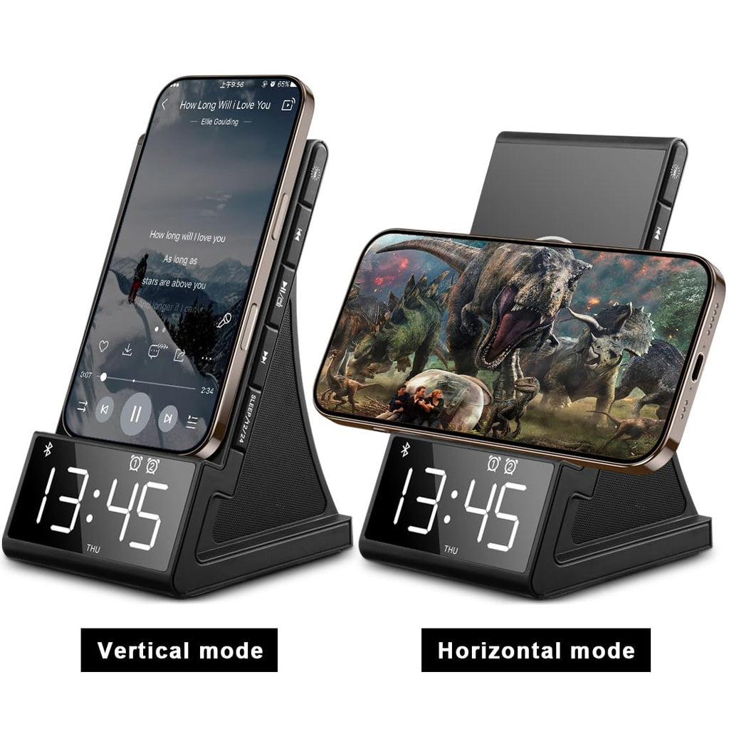 dpnao 8-in-1 Wireless Charging Station with Bluetooth Speaker, Alarm Clock,FM Radio,Remote Control,Fast Charging Dock Compatible with iPhone 17/16/15/14, Samsung S25/S24,Android Phones
