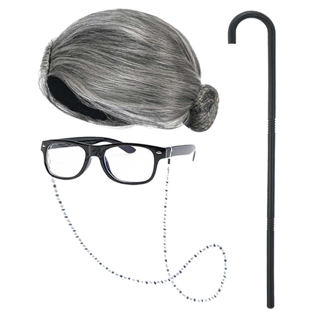 qnprt 100 Days of School Costume 100th Old Lady Costume for Kids Girls Grandma Dress Up,6