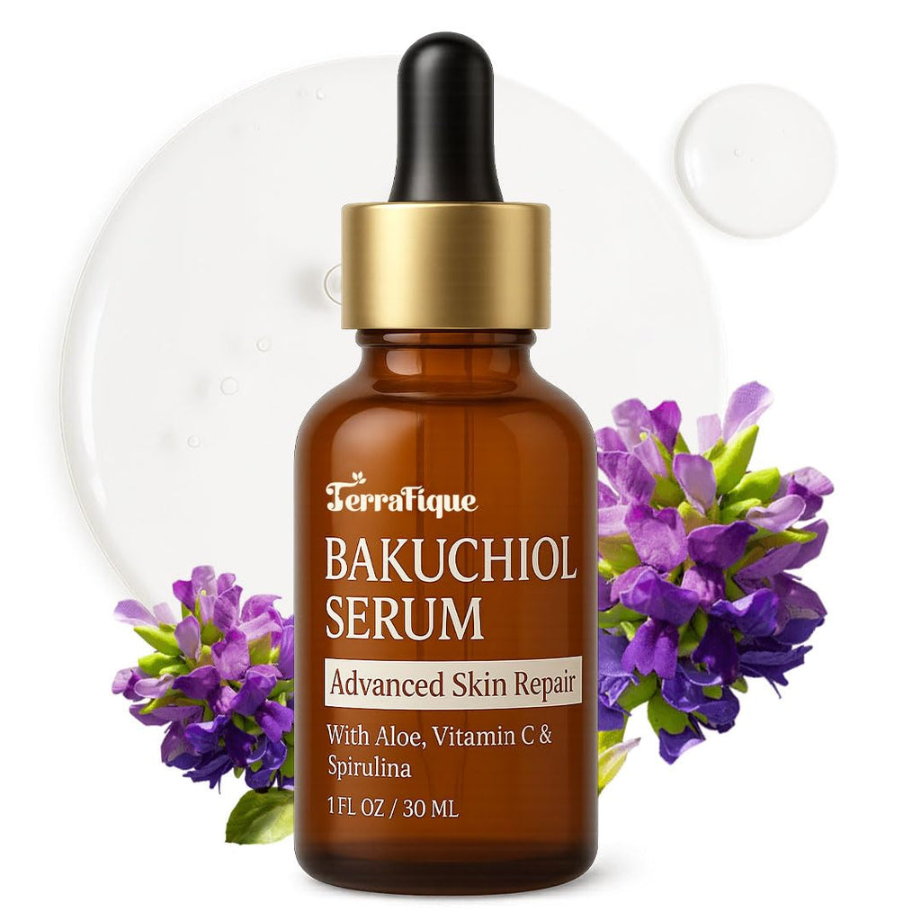 Terrafique Bakuchiol Serum - Retinol Alternative - Hydrating and Moisturizing - Can be Used on Sensitive Skin - Anti Aging - Also Contains Aloe, Witch Hazel, Centella, Spirulina - 1 Fl. Oz.