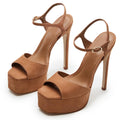 UBWDU Stiletto High Platform Heels for Women Peep Open Toe Ankle Strap Heeled Sandals Wedding Shoes Suede Nude 7