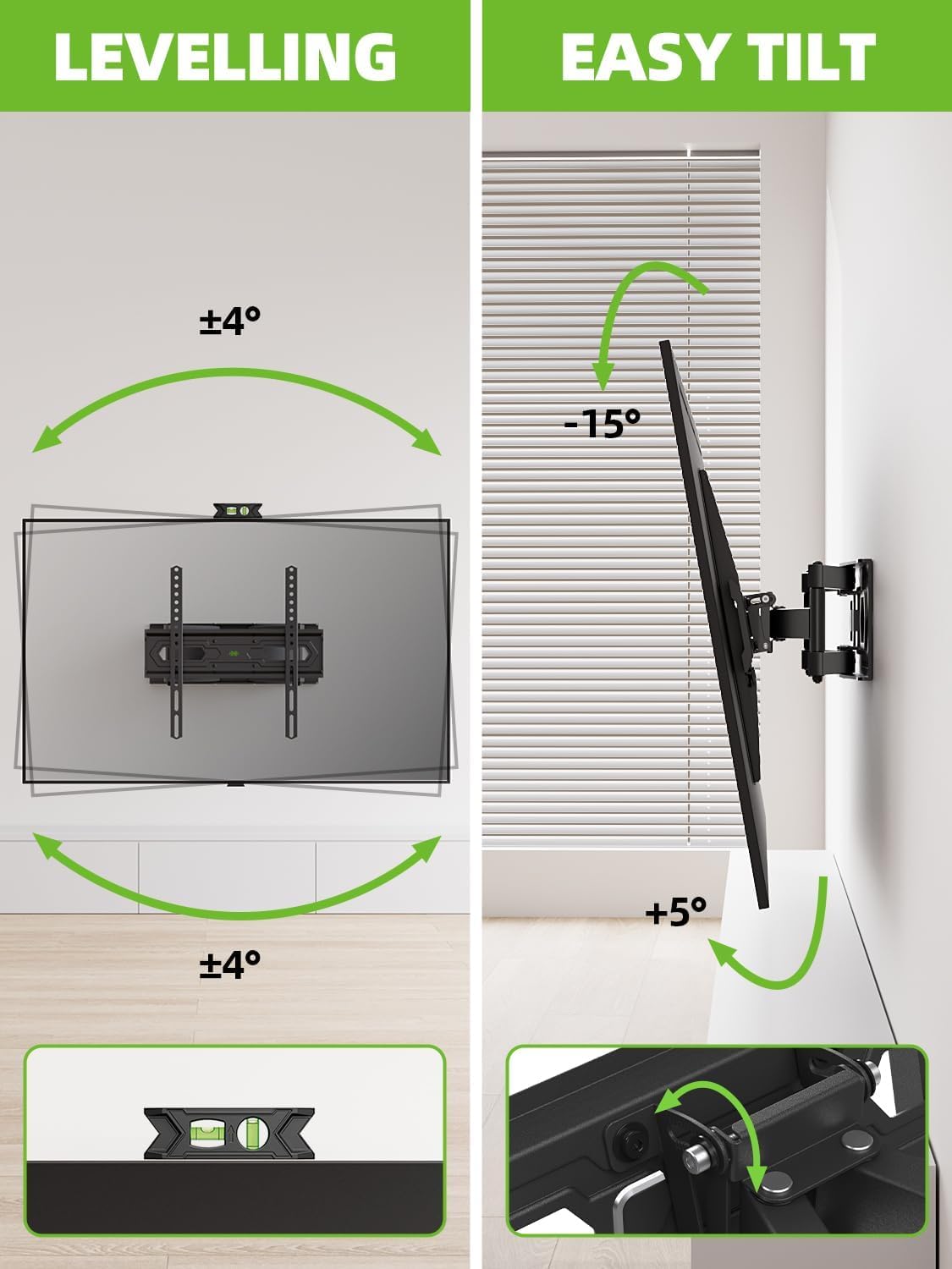 USX MOUNT TV Wall Mount for 32-74 inch Flat Screen/LED/4K up to 110lbs, Full Motion TV Mount Bracket with Swivel & Tilt Articulating Dual Arms, Max VESA 400x400mm, Fits 12/16" Wood Studs