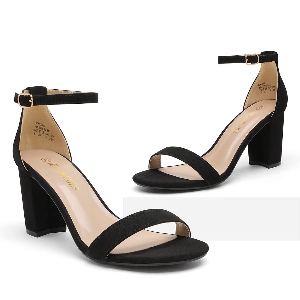 DREAM PAIRS Women's Chunk Low Heel Pump Sandals,Size 8,Black/Suede,CHUNK
