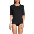 Lands' End Women's Sunshade UPF 50 Elbow Sleeve Rash Guard Swim Tee Black Petite XXS