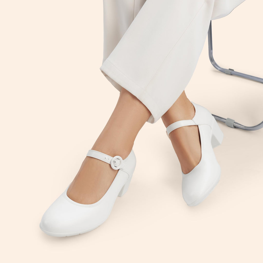 DREAM PAIRS Mary Jane Shoes Women Low Chunky Heels Closed Toe Pumps Comfortable Work Business Dress Shoes,Size 7.5,White,DWUMPU2549