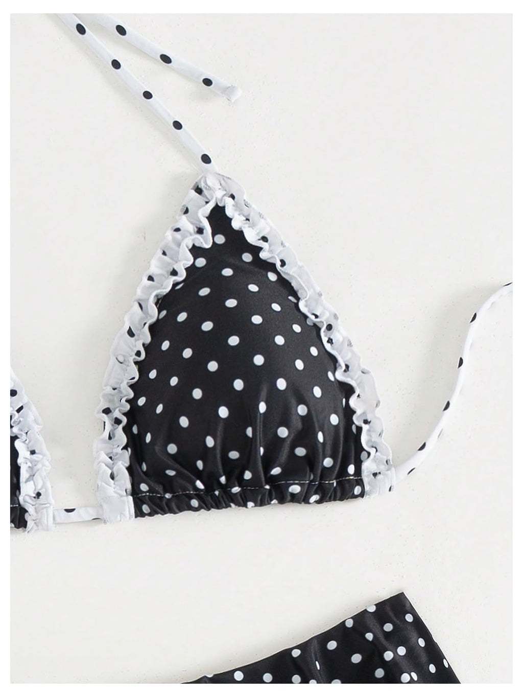 WDIRARA Women's Polka Dots Bikini Sets Ruffle Triangle 2 Piece Swimsuit Tie Backless Bathing Suit Black and White X-Small