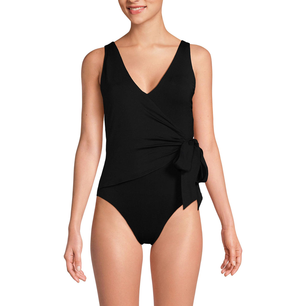 Lands' End Women's Side Tie Wrap One Piece Swimsuit 2 Black