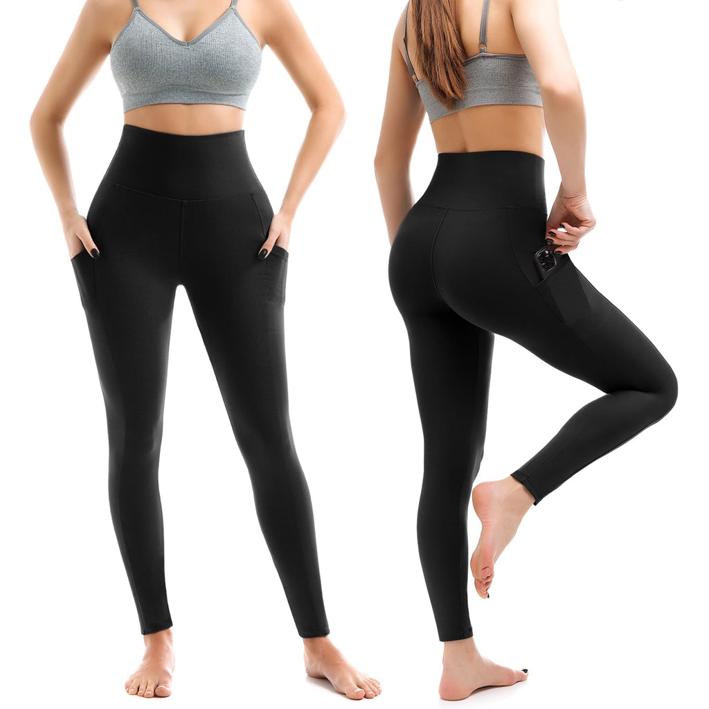 Leafigure 2 Pack Leggings with Pockets for Women, High Waisted Soft Leggings for Yoga Gym Black LXL