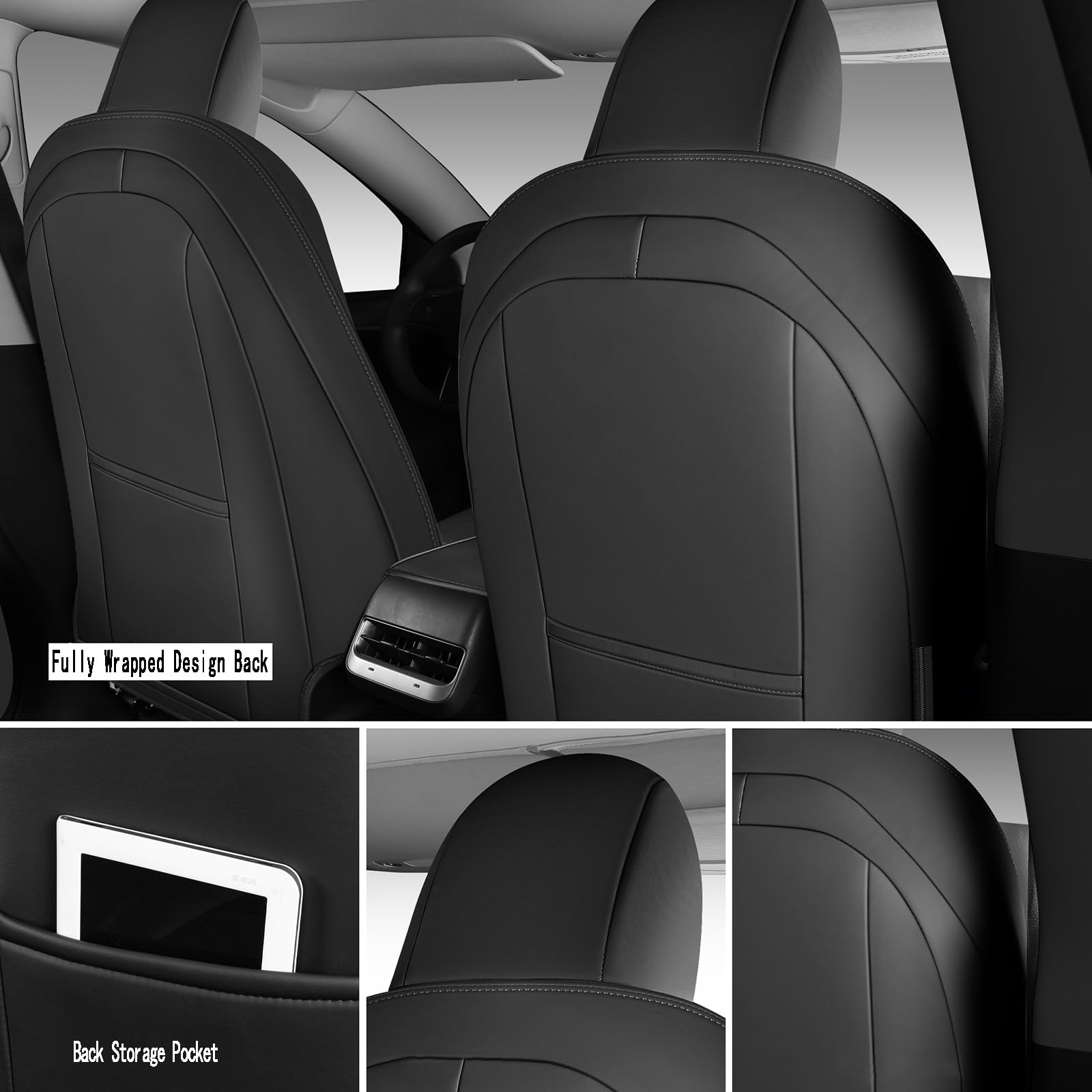 Dtuupts Tesla Model Y Seat Cover Full Set, Faux Leather Tesla Car Seat Cover, Perfect Suitable for Tesla Model Y 2020 2021 2022 2023 2024 2025 (Black)