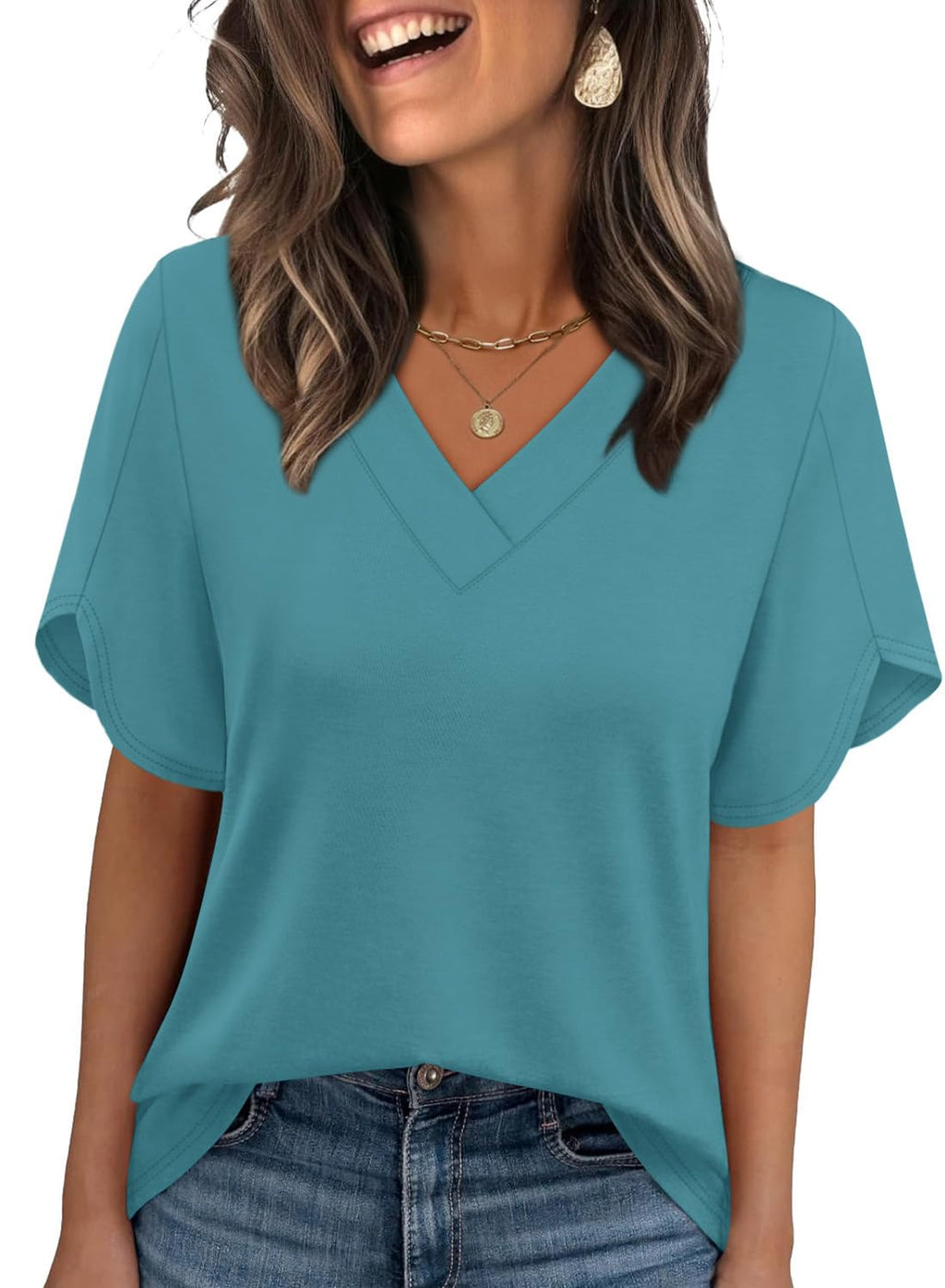 WIHOLL Womens Summer Tops Plus Size 2026 Short Sleeve Shirts Date Outfits Loose Fit Blouses for Women Dressy Casual Fashion Clothes Beach Vacation Traval Outfits Blue 3XL