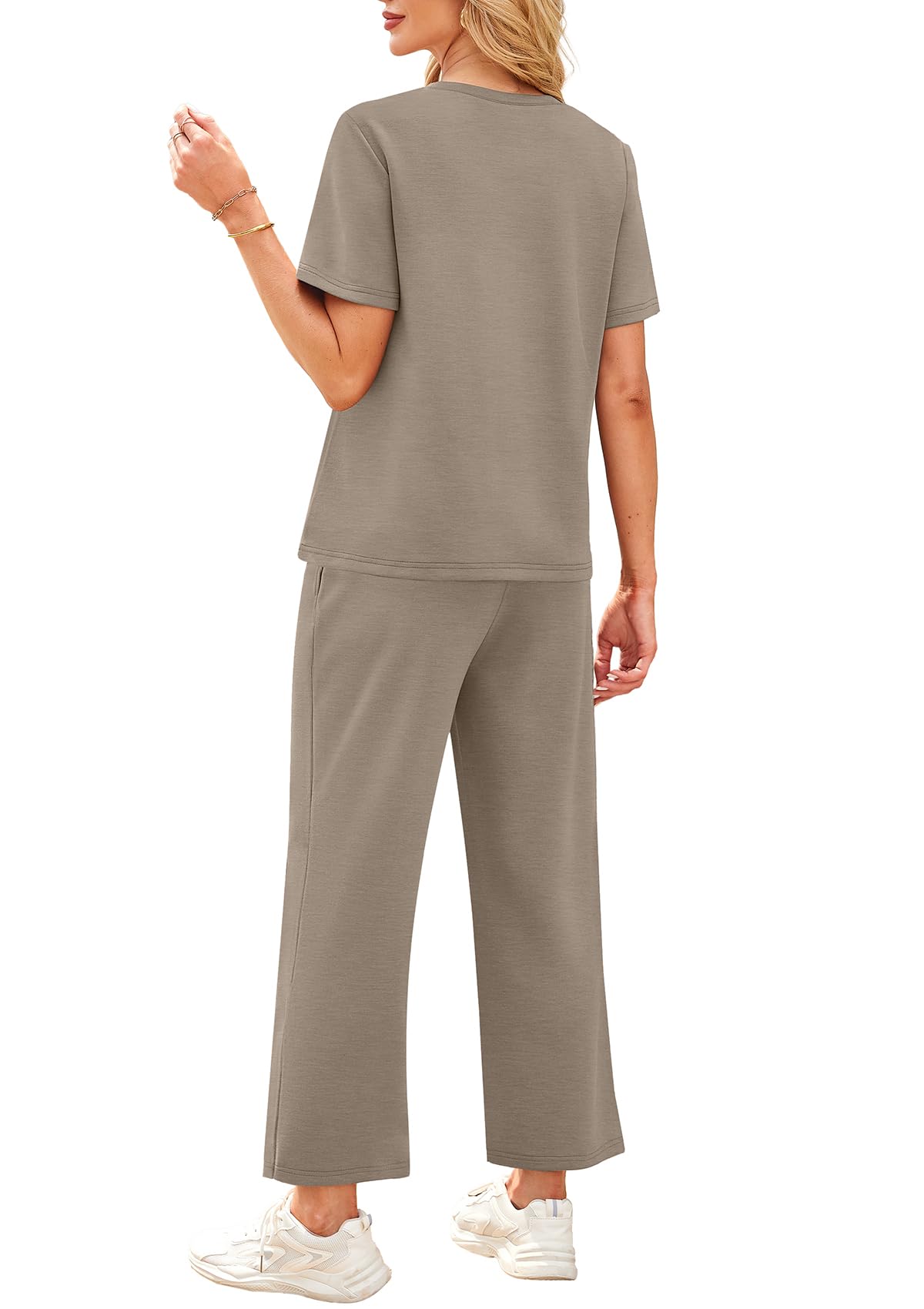 WIHOLL Summer Outfits for Women 2026 Resort Wear Matching Sets Women Clothing 2 Piece Holiday Beach Vacation Travel Airport Outfit Teacher Lounge Sets Tracksuit Coffee M
