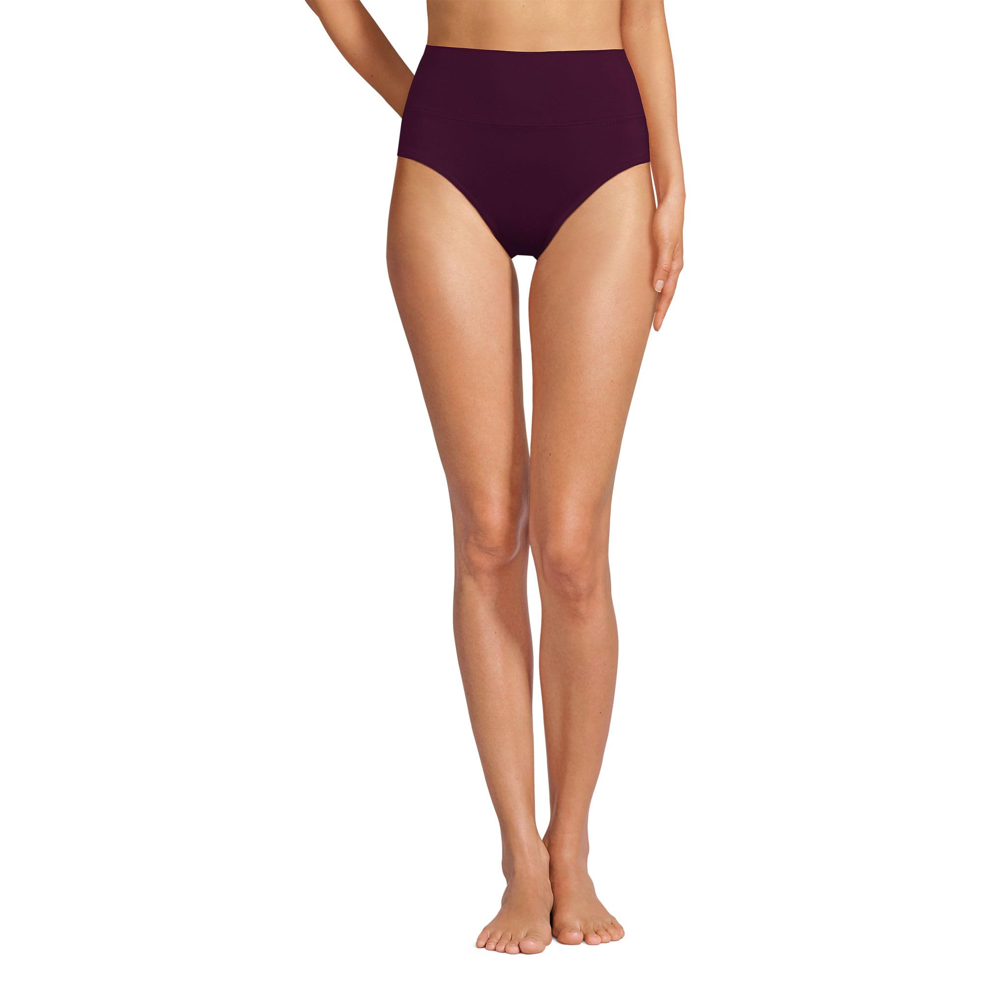 Lands' End Women's Pinchless High Waisted Bikini Bottoms 2 Dark Wine