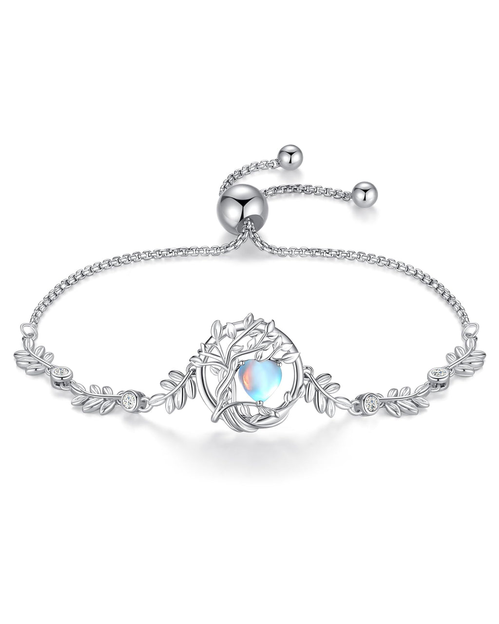 FANCIME Tree of life June Birthstone Bracelet for women Sterling Silver Tree Jewelry Moonstone Charm Bracelet Rainbow Gemstone Anniversary Birthday Christmas Gifts for Wife Mom Her