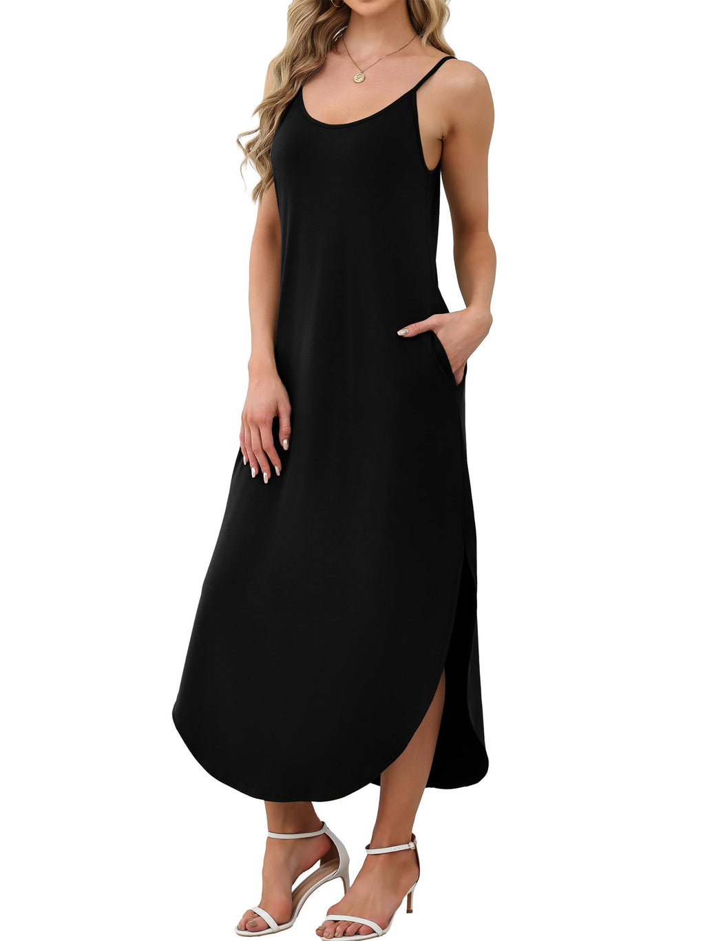 WIHOLL Black Dresses for Women Flowy Casual Maxi Spring Dress 2026 Sundresses Beach Swimsuit Midi Dresses M