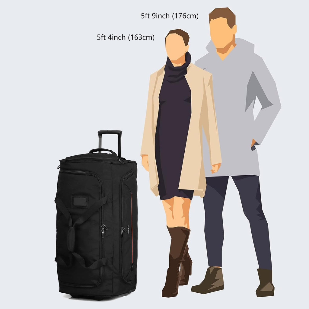 TONRUYN Large Rolling Duffle Bag with Wheels and Handle 85L 29 inch Travel Duffel Bag for Men Women with Shoe Compartment & Wet Pocket, 2 Wheeled Checked Luggage for Business Travel Long Trips, Black