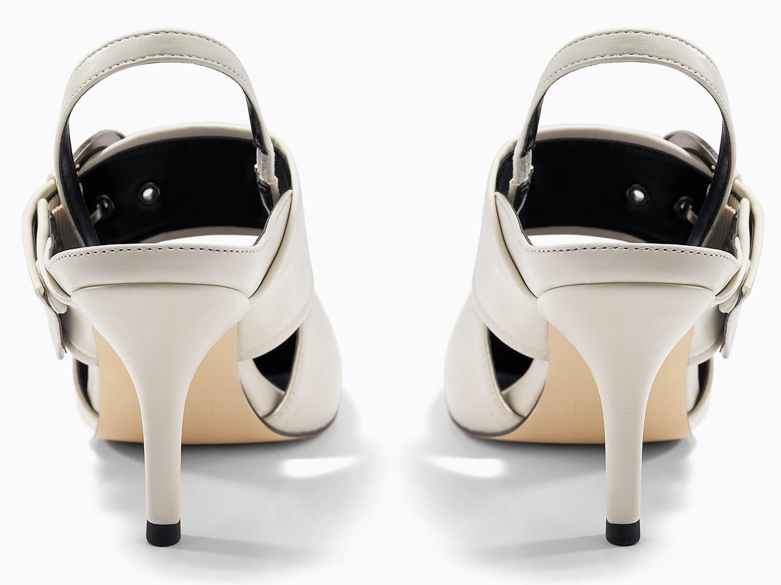 Coutgo Womens Slingback Pumps Closed Pointed Toe High Heels Belt Buckle Strap Dressy Work Shoes, Beige, Size 8.5