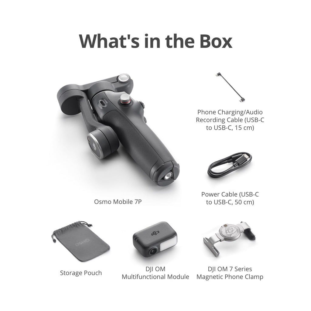 DJI Osmo Mobile 7P Gimbal Stabilizer for iPhone, Android, Native Tracking, Lighting, 3-Axis Phone Gimbal, Quick Launch, One-Tap Edit, Built-in Extension Rod & Tripod, 10hrs Use, Phone Charging