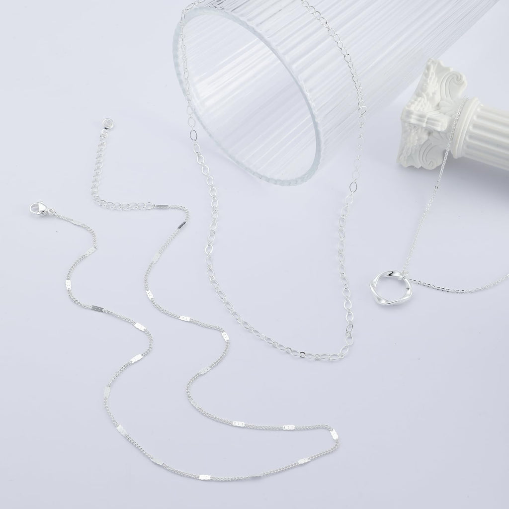 Cuzmly Layered Silver Necklaces for Women, 925 Sterling Silver Stackable Choker Necklaces for Women Trendy Layering Circle Pendant Chain Necklace Set Jewelry Gifts for Women Teen Girls, Brass, No