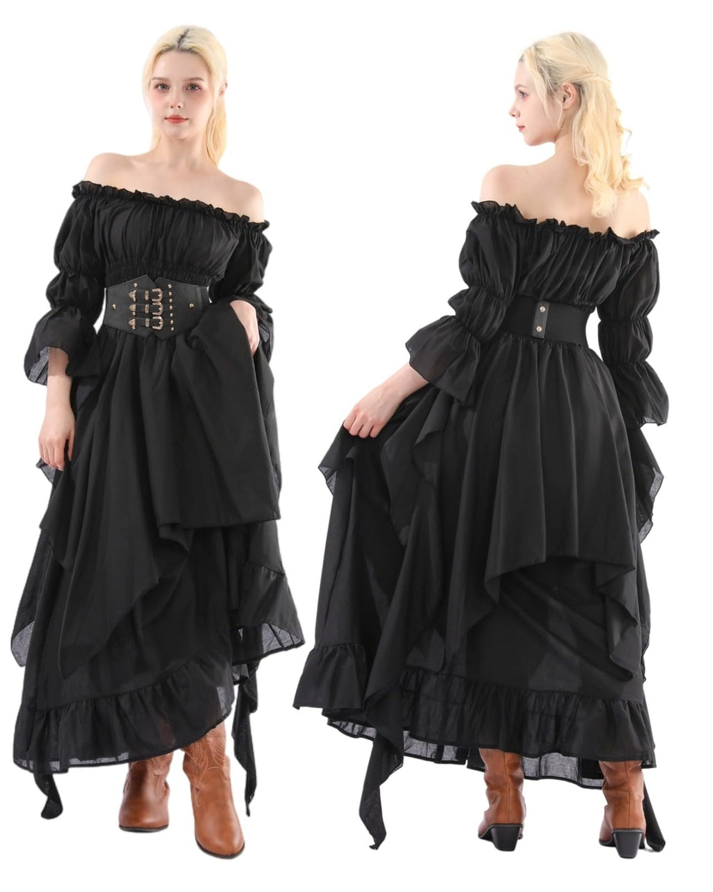 NSPSTT Victorian Dress Renaissance Costume Women Gothic Witch Dress Medieval Wedding Dress(S/M, Black)