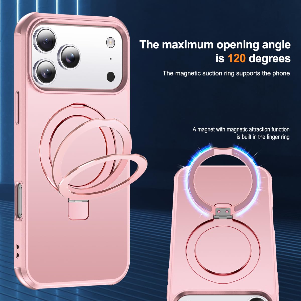 SKYLMW Phone Case Compatible with iPhone 17 Pro Case with Invisible Magnetic O-Ring Stand Military-Grade Phone Case for iPhone 17 Pro 6.3" [Compatible with Mag-Safe][Great Grip Feeling], Rose Gold