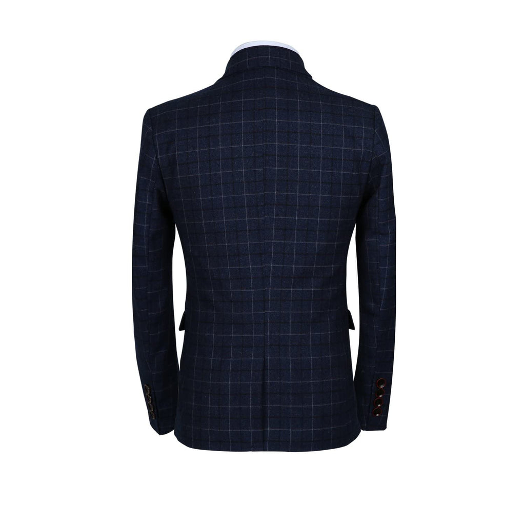 MOGU Mens 3-Piece Slim Fit Plaid Suit - Blazer, Vest, and Pants Set for Wedding, Prom, and Business US Size 44 Jacket and 40 Pants Blue