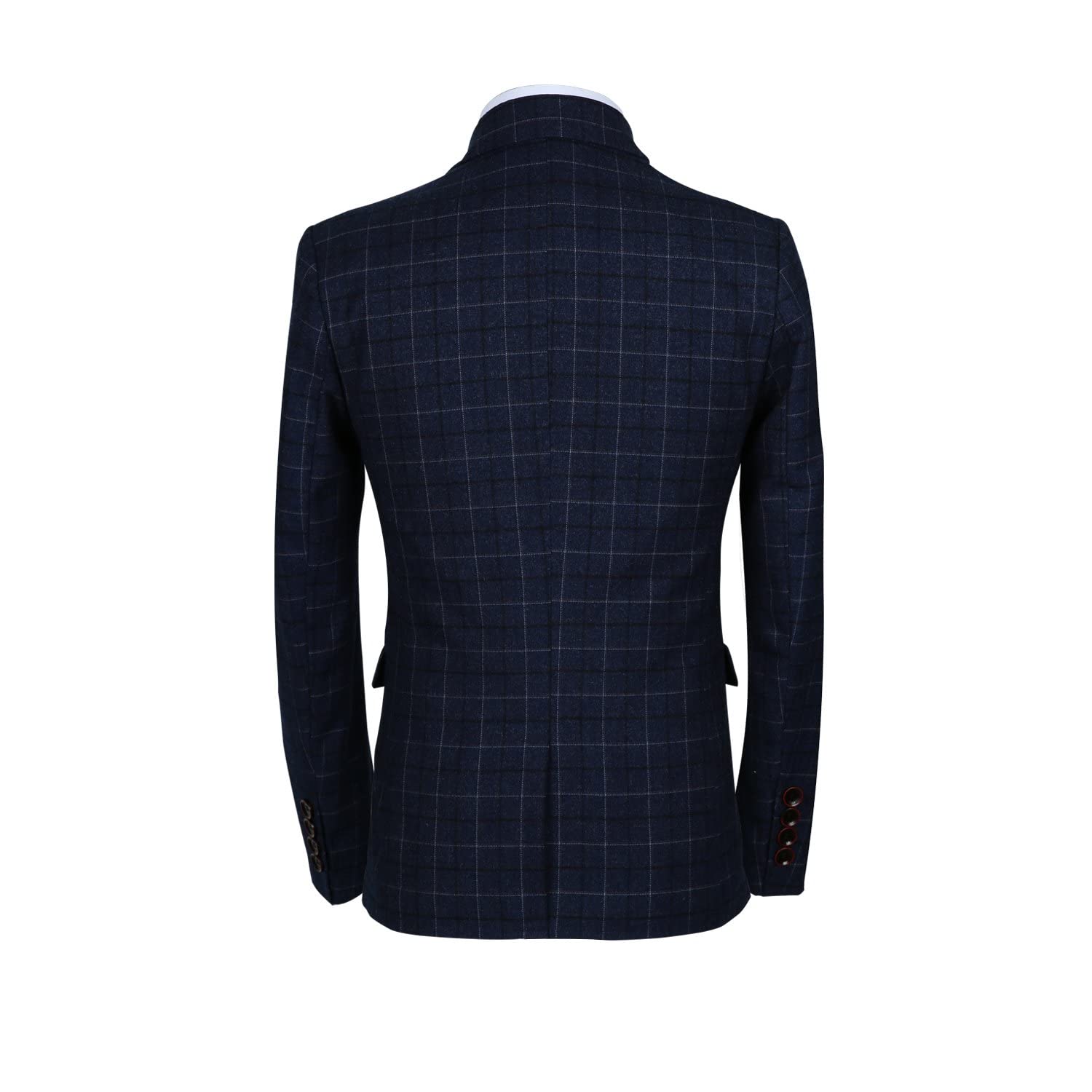 MOGU Mens 3-Piece Slim Fit Plaid Suit - Blazer, Vest, and Pants Set for Wedding, Prom, and Business US Size 44 Jacket and 40 Pants Blue