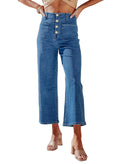 Sidefeel Women's Wide Leg Jeans High Waisted Stretchy Straight Leg Jeans Buttoned Loose Denim Pants with Pocket Blue Size 6