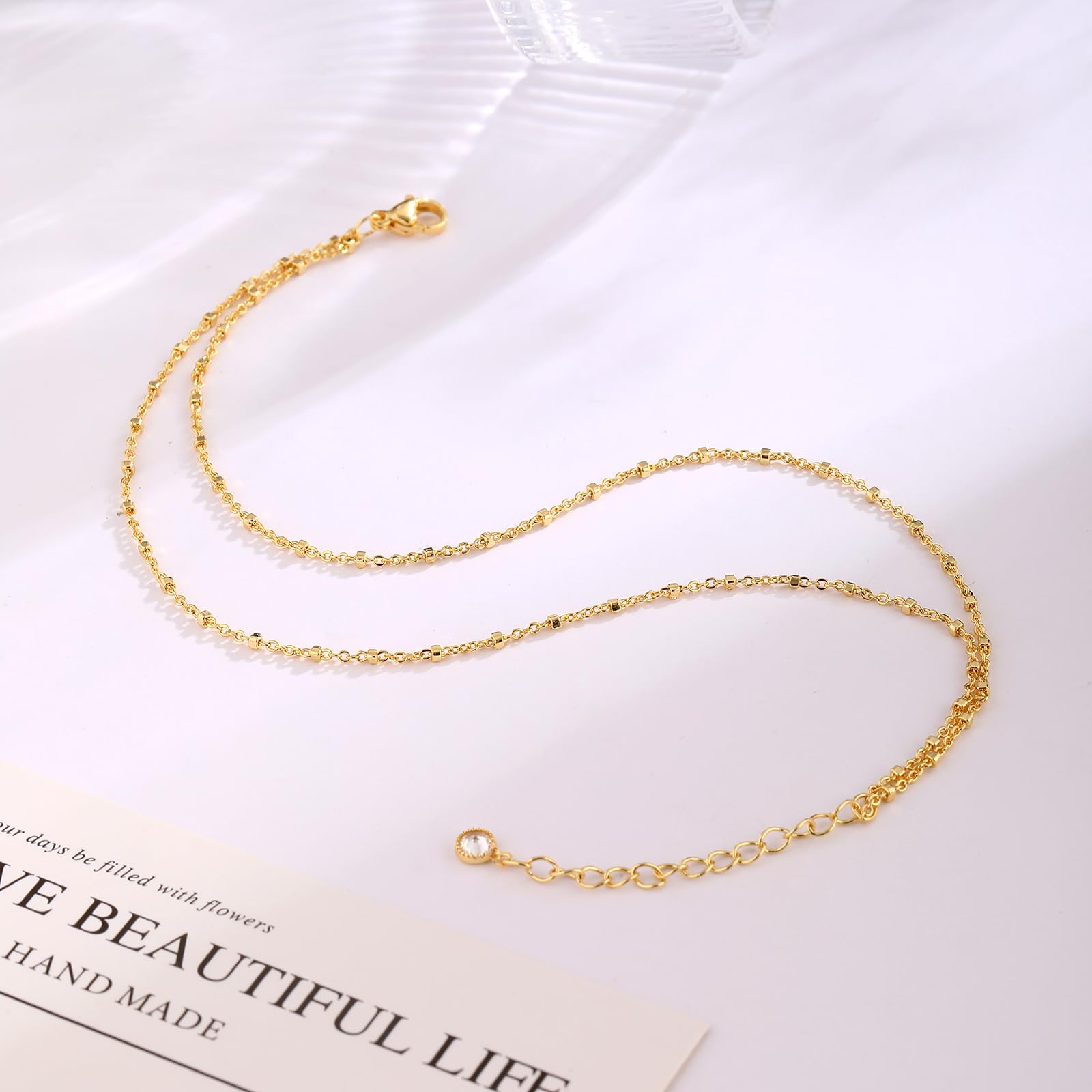 MIDEEO Gold/Silver Ankle Bracelets for Women,14K Gold Anklets for Women Waterproof Cuban Link Heart Beads Herringbone Rhinestone Anklets Set Layered Anklet Bracelets Gold Jewelry Gift