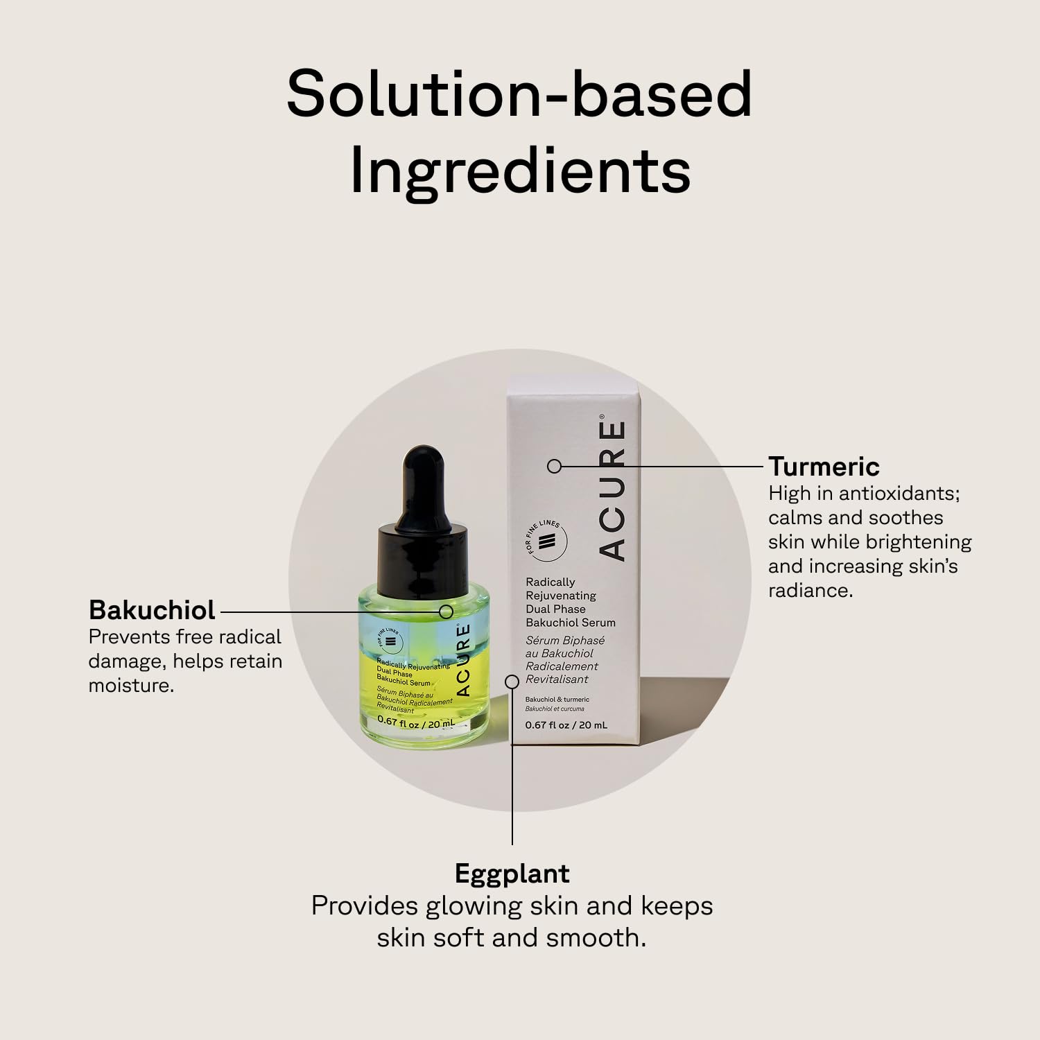 Acure Radically Rejuvenating Dual Phase Bakuchiol Serum - Bakuchiol Oil Serum for Face, Anti Aging Retinol Alternative for Wrinkles & Fine Lines, Cold Pressed Botanical Oils, Vegan - 0.67 fl oz