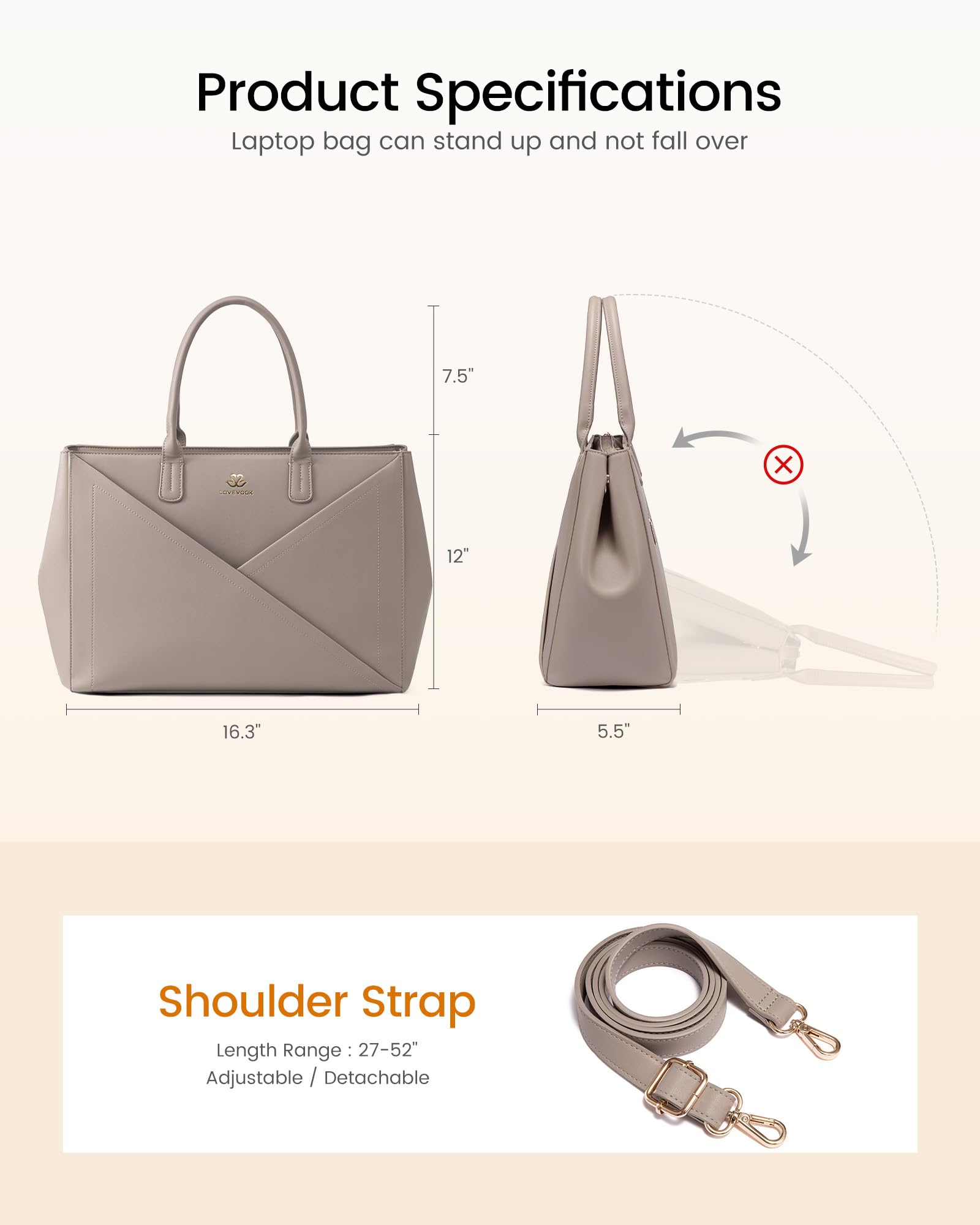 LOVEVOOK Laptop Tote Bag for Women with Large Cup Holder, 16 Inch PU Leather Work Bag Teacher Tote Bag, Waterproof Computer Bags Business Office Briefcase Handbag