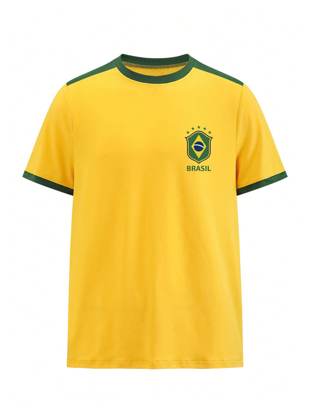 WDIRARA Men's Brazil Soccer Jersey Crew Neck Graphic T Shirt Short Sleeve Ringer Tee Yellow X-Large